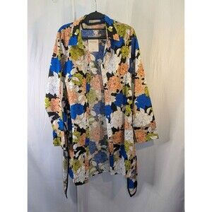 MiaoMiao NWT Floral Tunic Shirt Button Front Colorful Boho Sz Large Garden (B06)